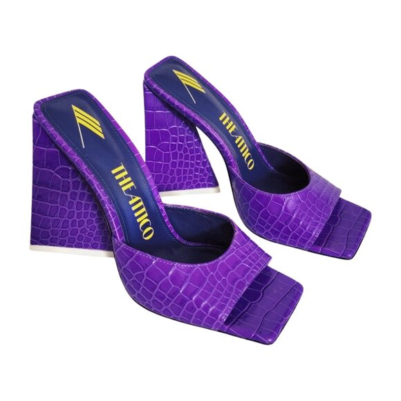 The Attico Devon Croc-Effect Mules in Neon Violet Purple 37 7 - Picture 2 of 8